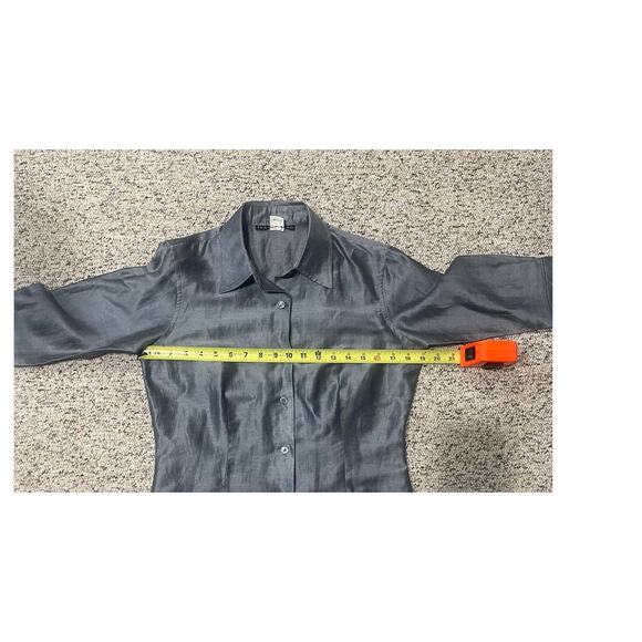 Jenne Maag Silver Gray Metallic Blouse Top Button Down Fitted Elegant Size M - Picture 6 of 7